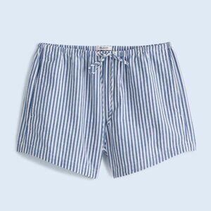 Madewell 100% Cotton Drawstring Pull On Shorts Blue Stripe Size Large EUC